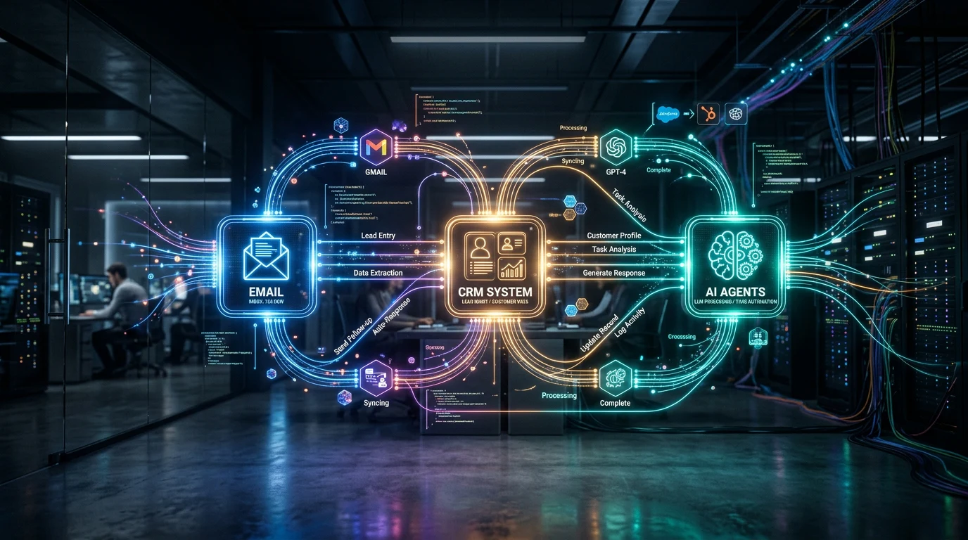 AI automation workflows connecting business systems and applications.