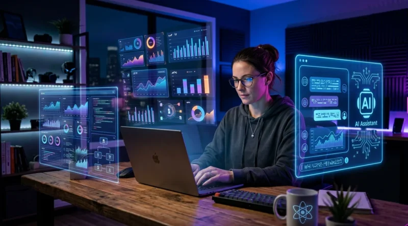 AI freelancer working with artificial intelligence tools to earn money online in 2026