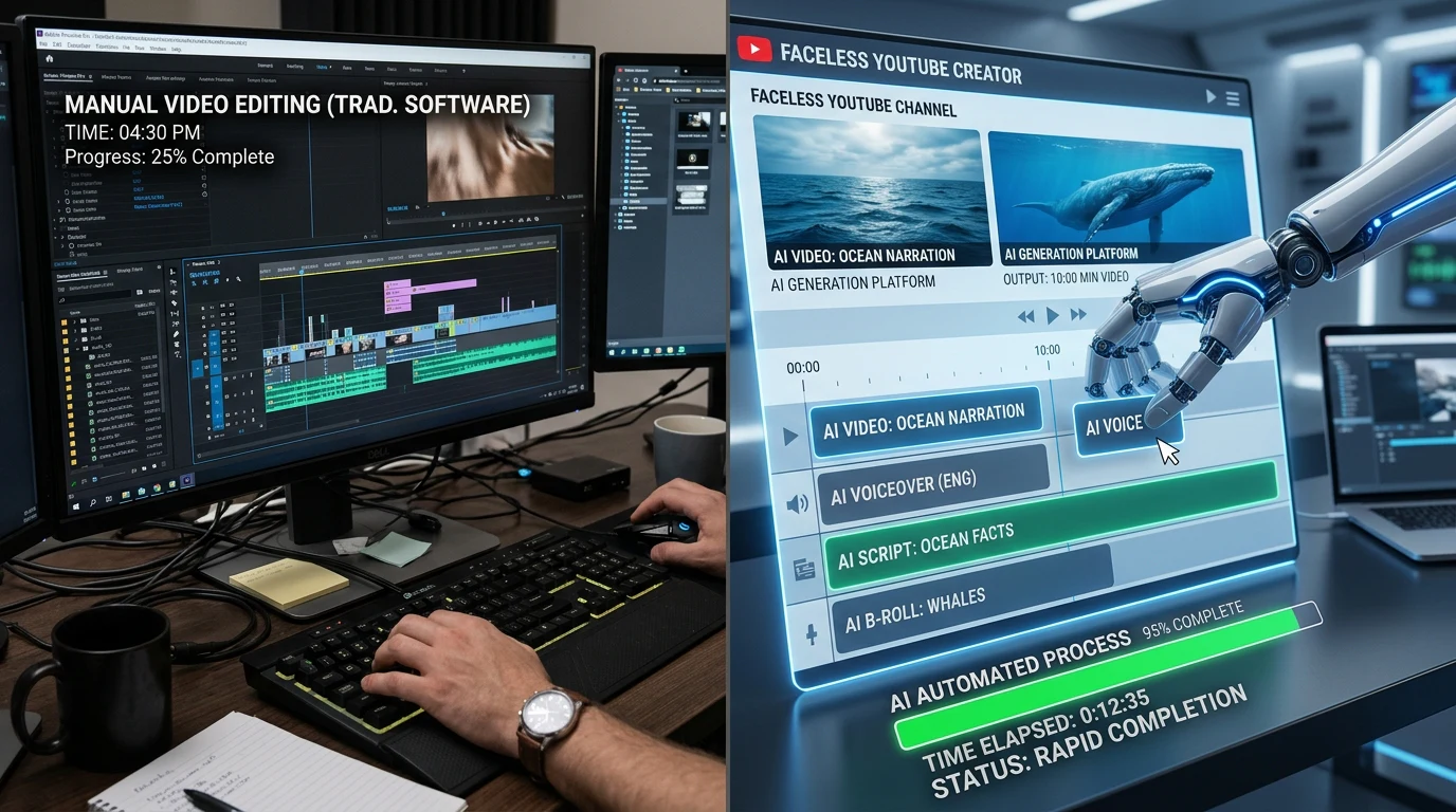 Manual vs. AI-powered video editing for a faceless YouTube channel