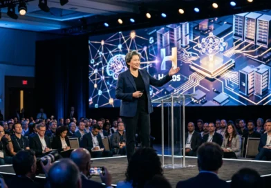 AMD CEO Lisa Su unveils the Helios AI server platform.
