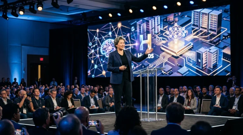 AMD CEO Lisa Su unveils the Helios AI server platform.