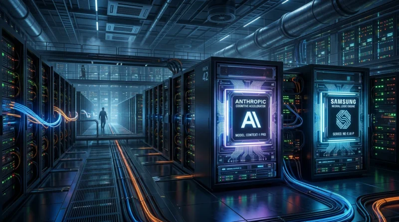Anthropic and Samsung AI chip concept.