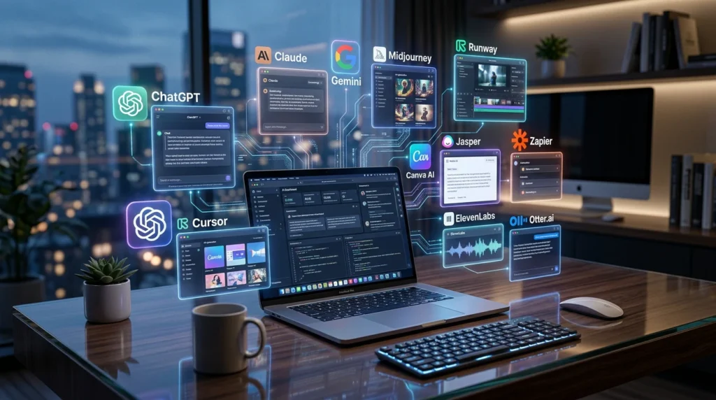 Best AI tools in 2026 displayed in a modern workspace