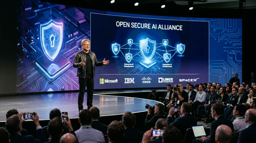NVIDIA announces the Open Secure AI Alliance at a technology event.