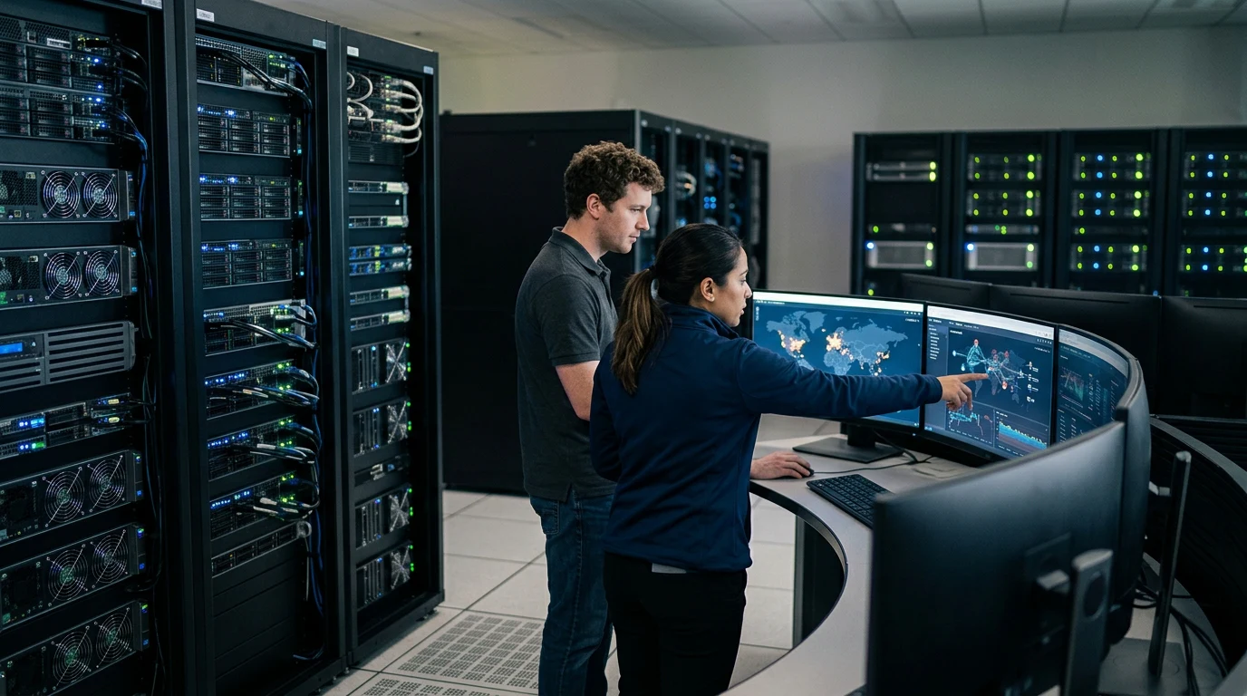 Enterprise AI infrastructure protected by cybersecurity systems.