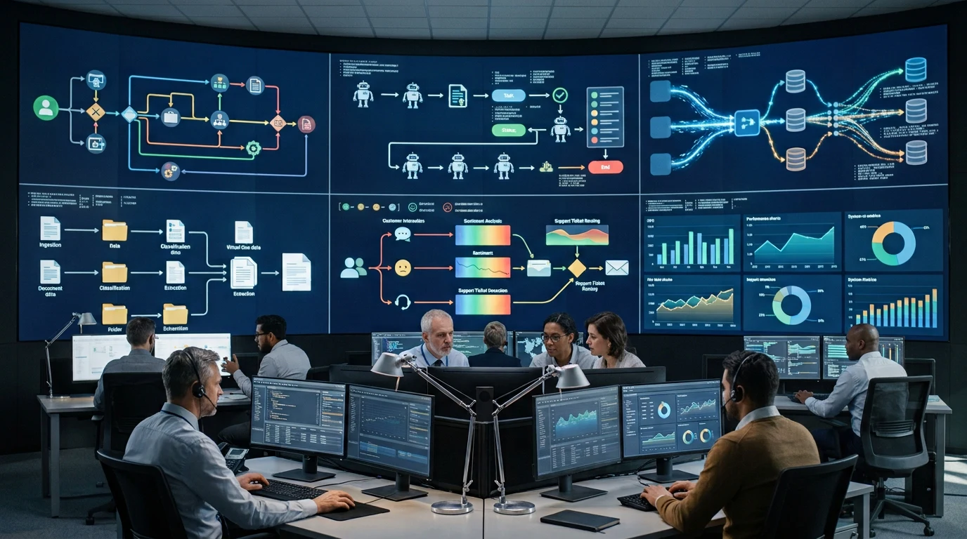 Enterprise automation and robotic process automation in a business operations center